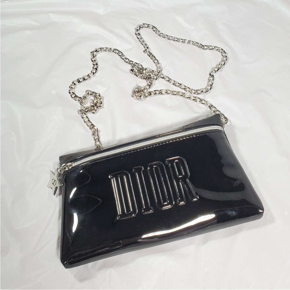 Dior Black Patent Leather Crossbody with Silver Chain Strap